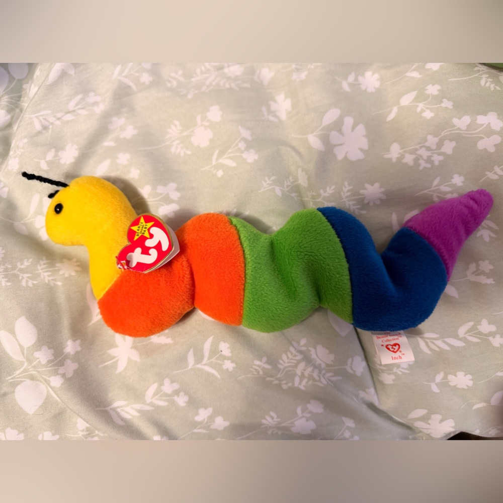 Ty “Inch”Rainbow Caterpillar Plush Toy - Yellow, Orange, Green, Blue, Purple